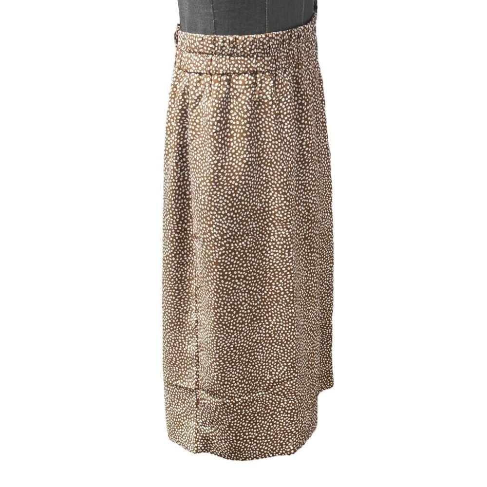 NWT J Crew Spotted Pull On Midi‎ Skirt Camel Tan White Size L Work Church Modest